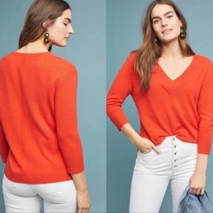 ANTHROPOLOGIE The Cashmere Collection Cassini Red Pepper V-Neck Sweater - Sz XS